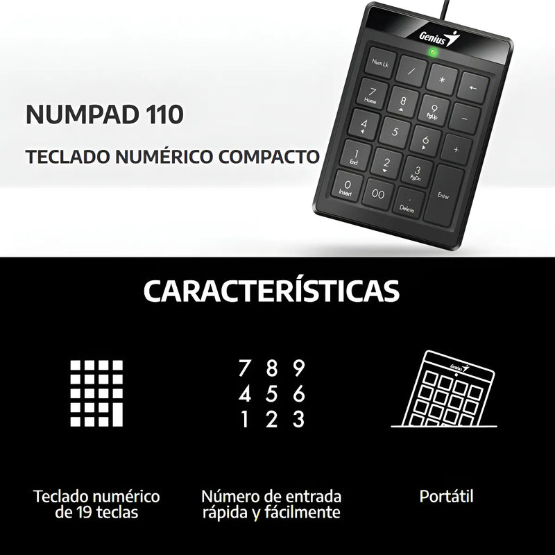 Teclado Numerico Genius Numpad 110 Usb Pc Negro Inclinable