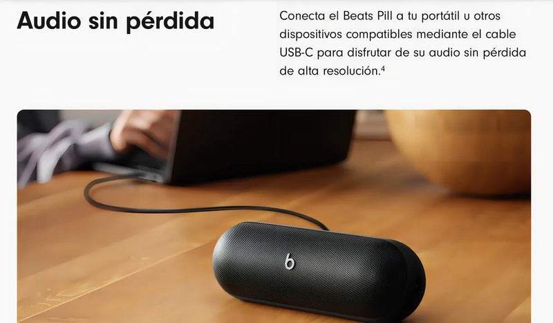 Parlante Bluetooth Beats Pill + Portátil Negro Mate 24 hrs de Autonomía Resistente al Agua Manos Libres
