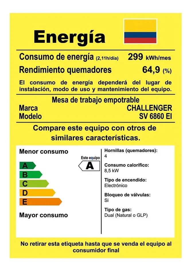 Estufa De Empotrar Challenger Acero 4 Puestos Sv 6860 Ei