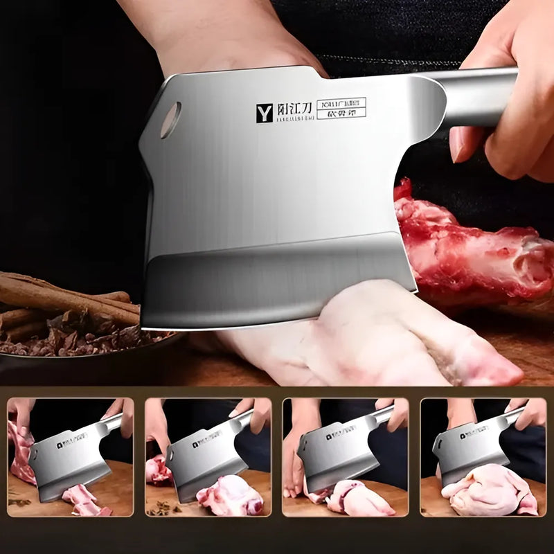 Hacha Carnicero Huesos Cuchillo Stainless Steel Inoxidable Color Plateado