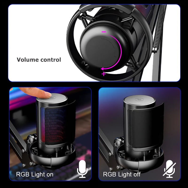 Micrófono Con Soporte de Brazo Condensador Cardioide USB para Gamer Para Pc Para Celular Tipo C Podcast streaming Luuk Young U850B Negro