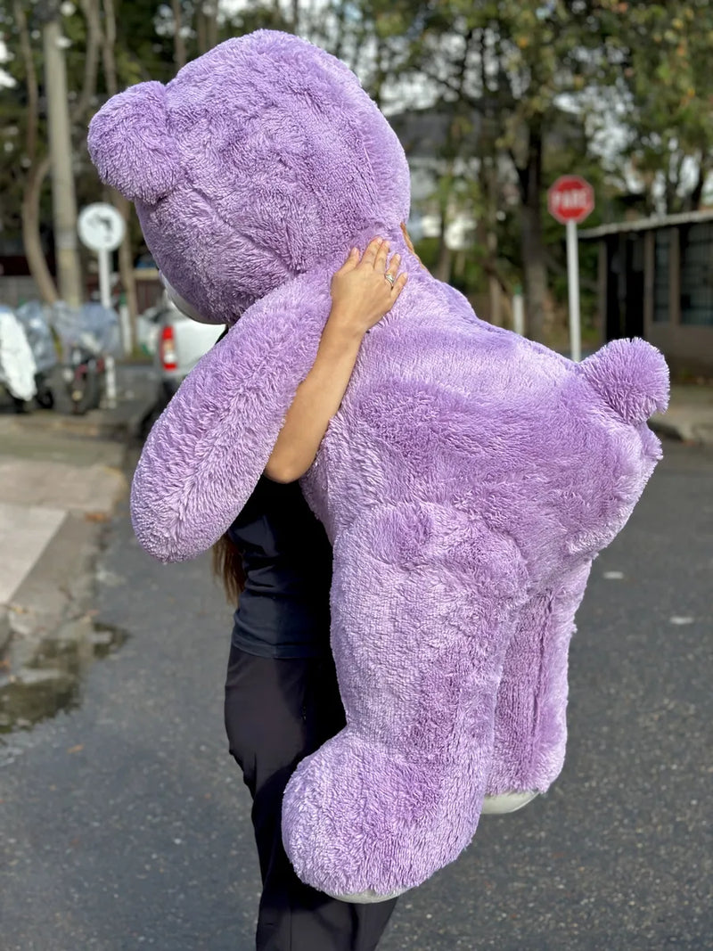 Oso De Peluche Gigante 1,60 + Moño + 3 Globos Lila