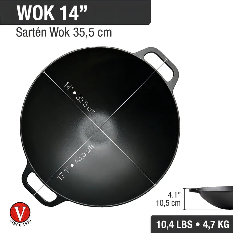 Sarten Wok 14 De Hierro Fundido Esmaltado Victoria Color Negro
