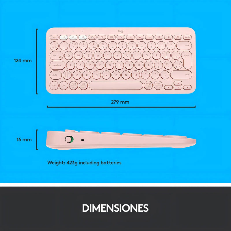 Logitech K380 Teclado Bluetooth Multi dispositivo Rosado Color del teclado Rosa Idioma Español