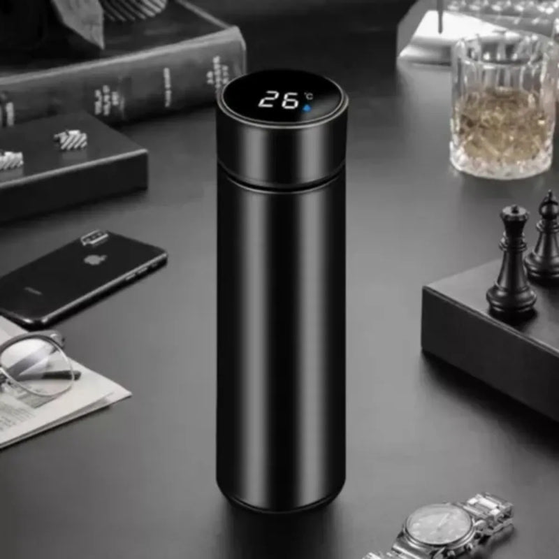 Termo digital de acero inoxidable con termómetro LED de 500 ml, color negro