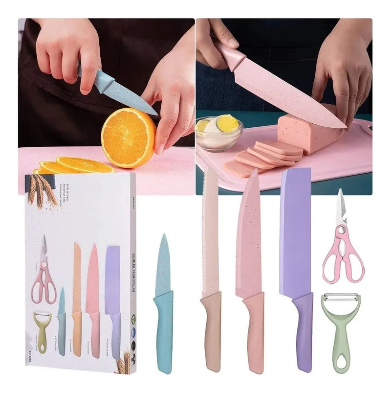Juego Set Cuchillos Cocina X 6 Piezas Colores