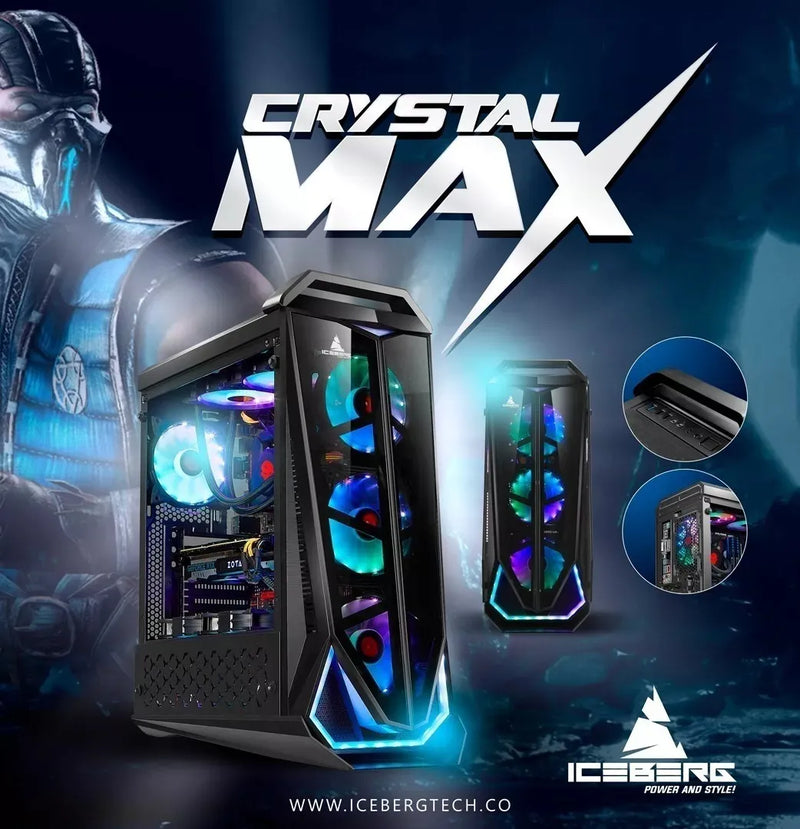 Chasis Gabinete Iceberg Crystal Max - 4 Fans + Tira M-rgb Color Negro