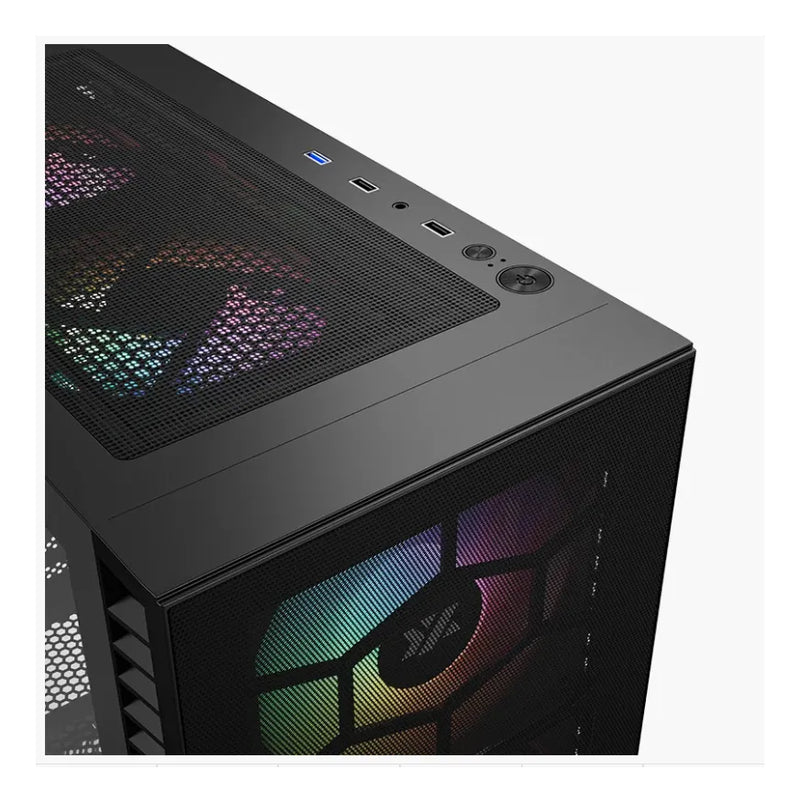 Chasis Atx Xyz Airone 100 Glass 6.fan Argb Negra Vidrio Temp Negro