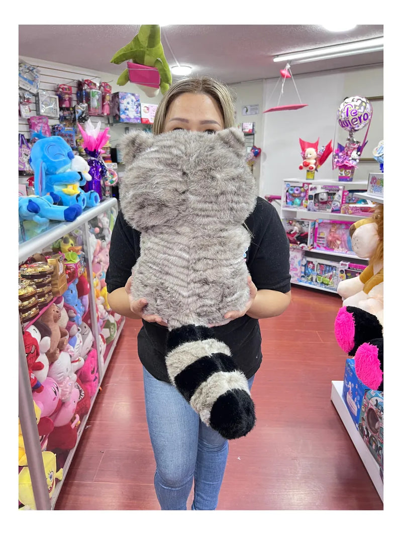 Mapache De Peluche Importado Tierno Y Suave 40cm Gris