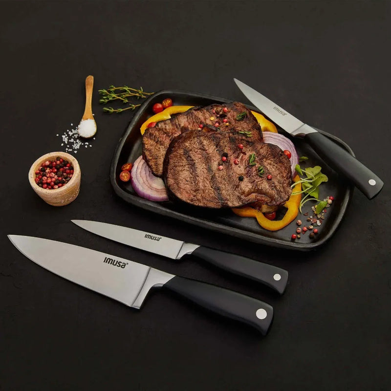 Set 3 Cuchillos Chef Multiusos Imusa 5861030379 Color Negro