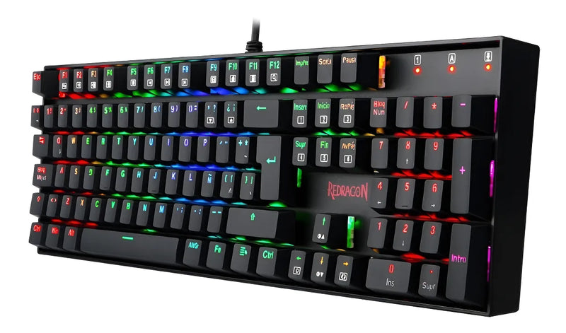 Teclado gamer Redragon Mitra QWERTY Outemu Blue español latinoamérica color negro con luz RGB