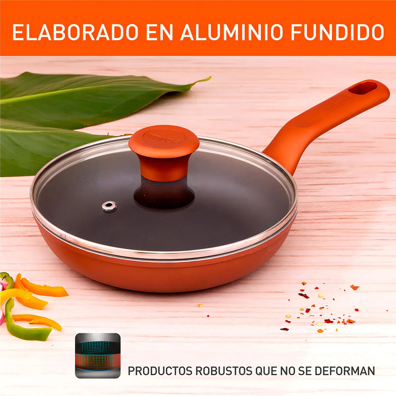 Sartén Imusa 90 Años 20cm Aluminio Fundido Tapa De Vidrio Color Cobre