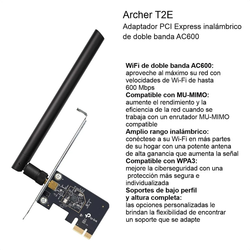 Tarjeta De Red Pci-e Wifi Dualband Ac600, Tp-link Archer T2e
