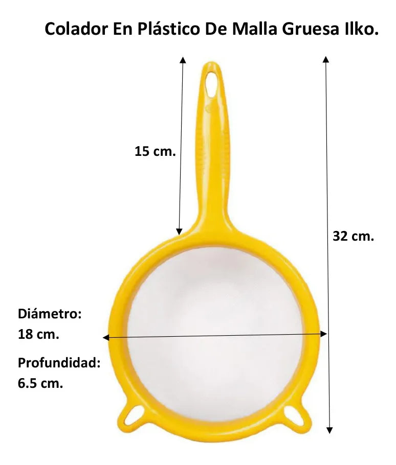 Colador 18 Cm Malla Gruesa Para Jugos Plastico Ilko Amarillo
