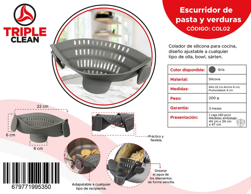 Escurridor Colador Para Pasta Y Verduras Gris Oscuro