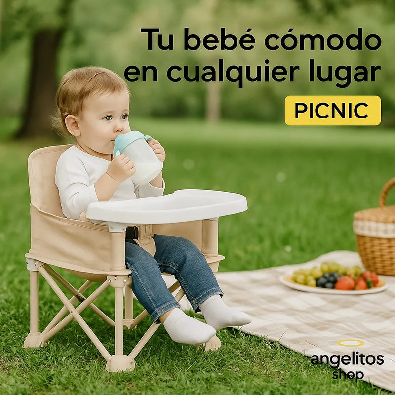 Silla Plegable Para Bebe Portatil Con Bandeja - Comedor Silla Bebe Beige