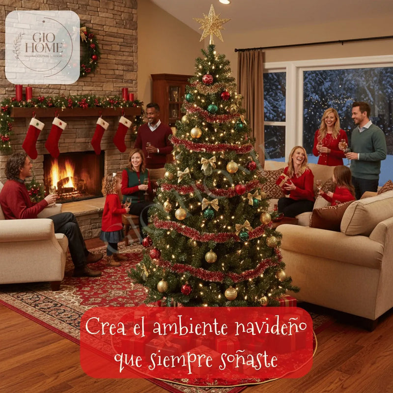 Arbol De Navidad Atlantic 1.80m 485 Puntas Gio Home Pino Navideño Look Natural Base Metalica Artificial Para Decoracion Con Bolas Adornos Extension Cintas Bombillos Botas Campanas Luces Estrella Noel