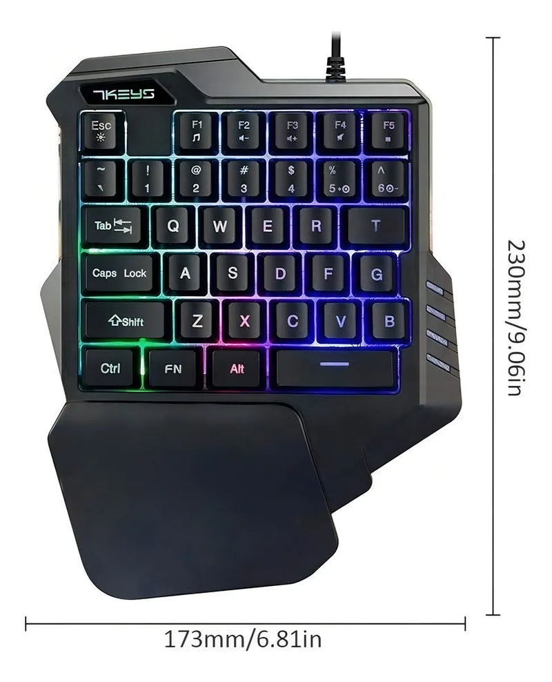 Teclado Gamer Usb Una Mano Retroiluminado 8 Colores Color del teclado Negro