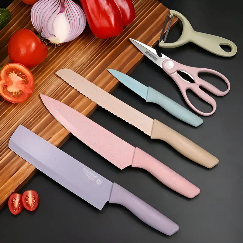Set De Cuchillos Tijeras Pelador Color Tonos Pastel