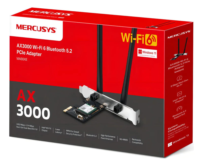 Adaptador de doble banda Mercusys Ma80xe Ax3000 Pcie Wi-Fi 6