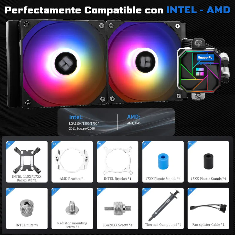 Enfriamiento Liquido Ta Pc Cpu 240mm Argb Lga 1700 Am5 Am4