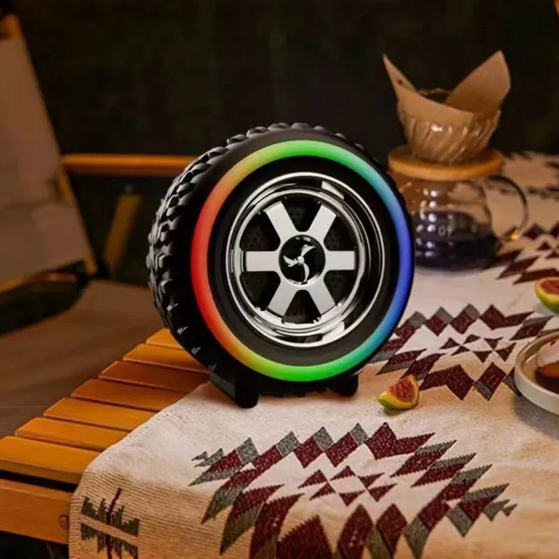 Parlante Bluetooth Llanta Celular Computador Radio Luces Rgb Negro