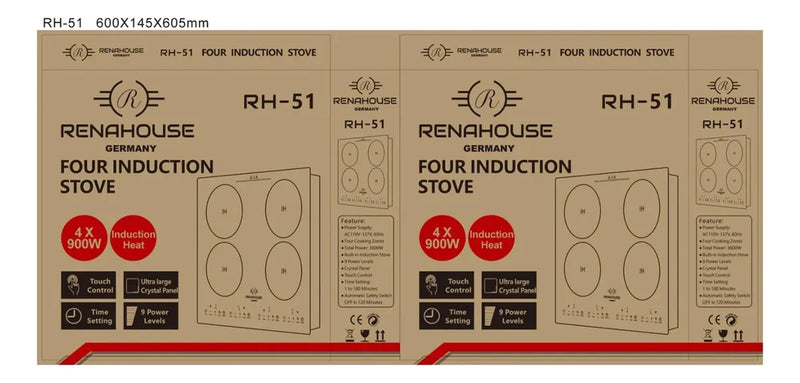 Estufa Eléctrica Inducción 4 Puestos Renahouse Negro
