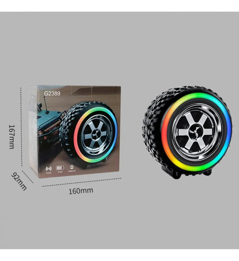Parlante Bluetooth Llanta Celular Computador Radio Luces Rgb Negro