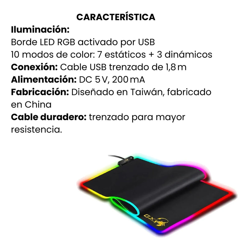 Pad Mouse Gamer Genius Gx 800s Rgb Iluminado Antideslizante Negro