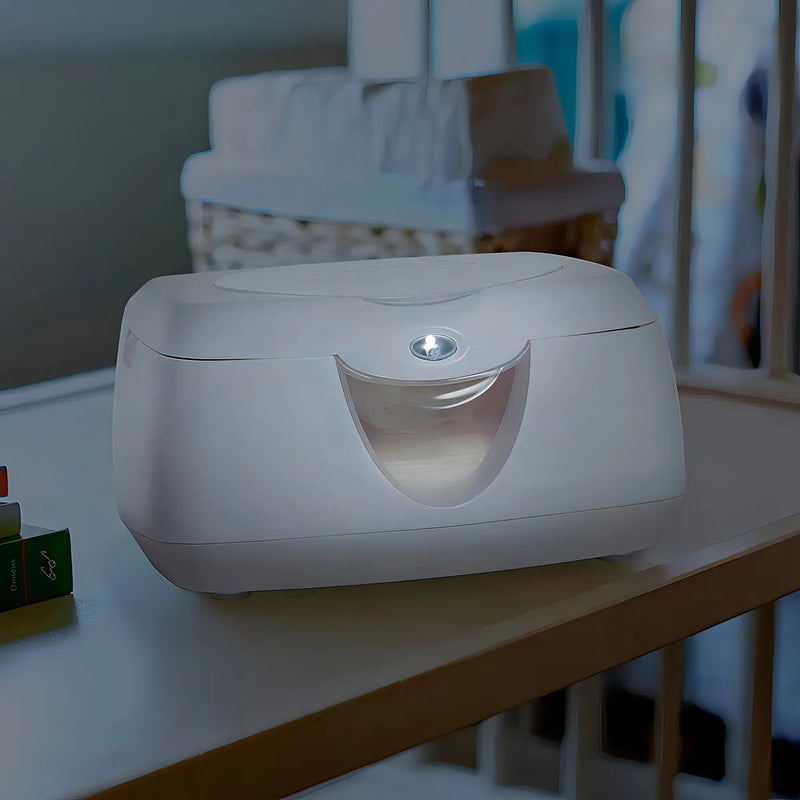 Munchkin Warm Glow Calentador de Toallitas Húmedas | Modelo 10049 | Luz nocturna con autoapagado 10 min | Capacidad 100 toallitas | Calentamiento arriba | Bajo voltaje | Ventana nivel | Libre de BPA