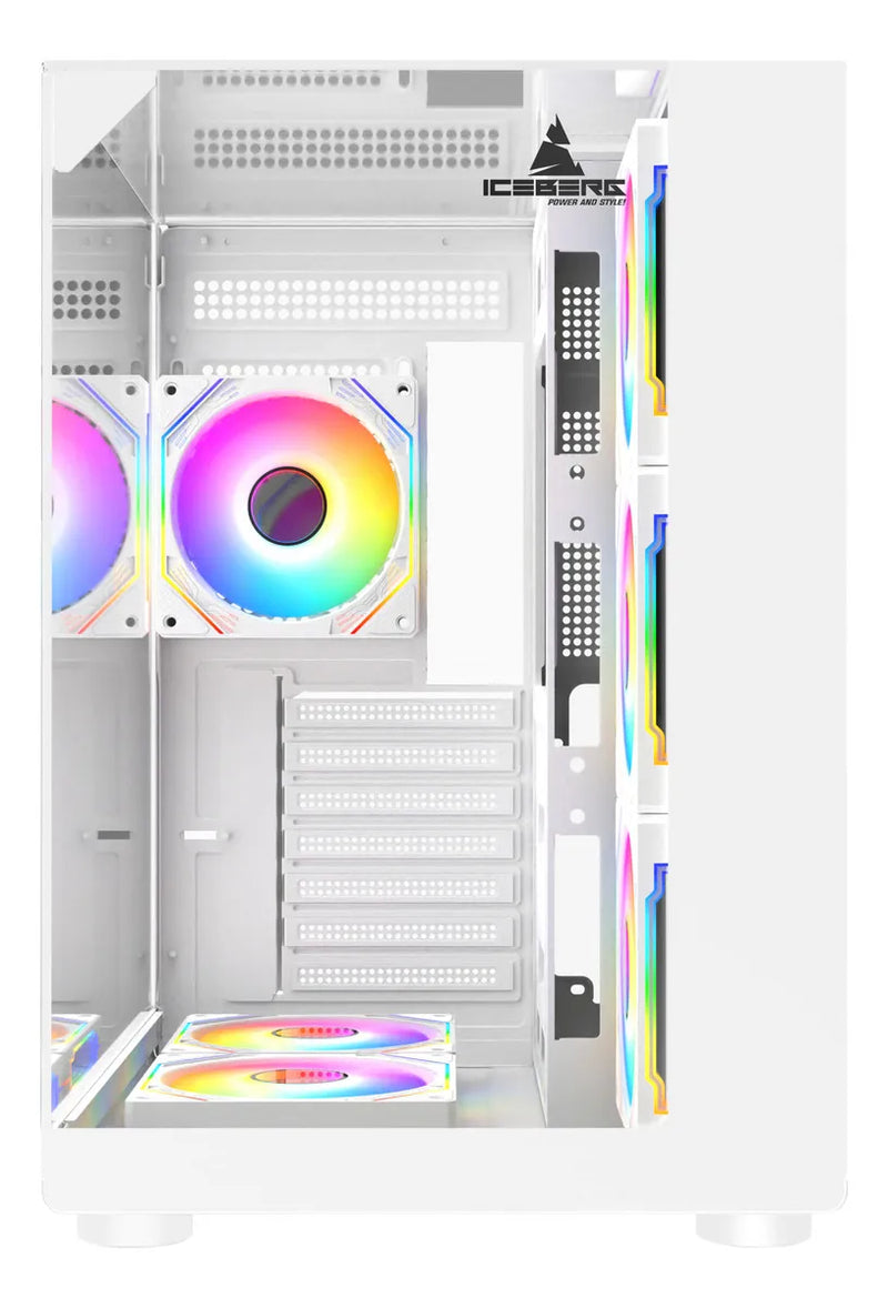 Chasis Gamer Iceberg Crystal Cube S 6 Fans Argb Atx Blanco