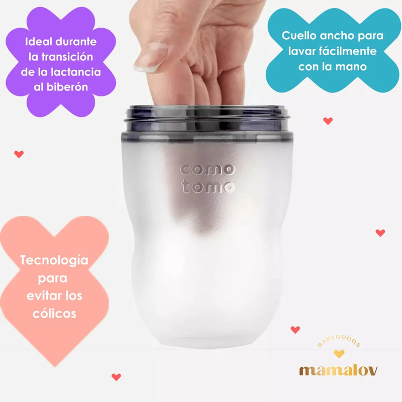 2 Biberónes Comotomo Cuello Ancho Fácil Limpieza 8oz Rosa
