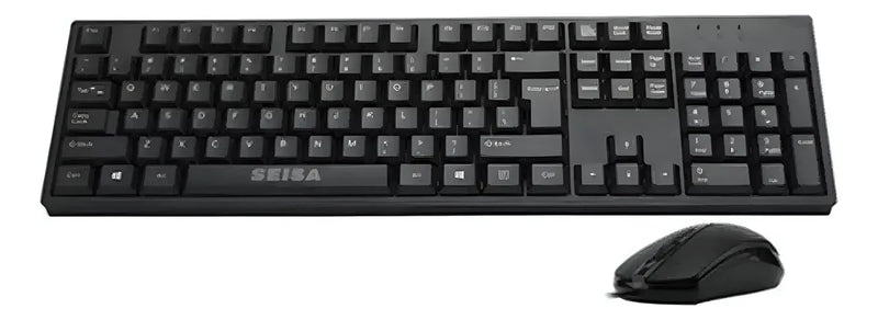 Combo Teclado En Español + Mouse Optico De Cable Usb Seisa Mouse Negro Teclado Negro