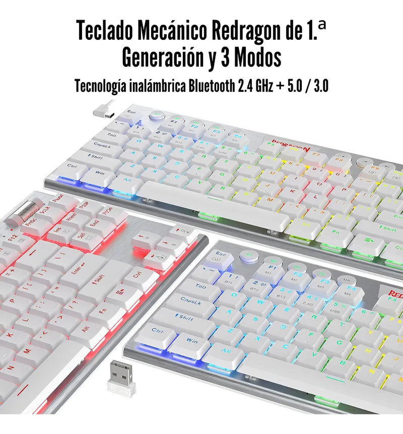 Teclado Gamer Inalámbrico Redragon Horus K621w Tkl Blanc Rgb Idioma Español Latinoamérica Color Del Teclado Blanco