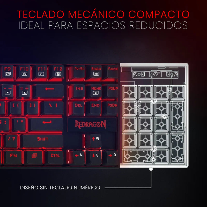 Teclado Redragon Kumara QWERTY Outemu Red español latinoamérica color negro con luz RGB