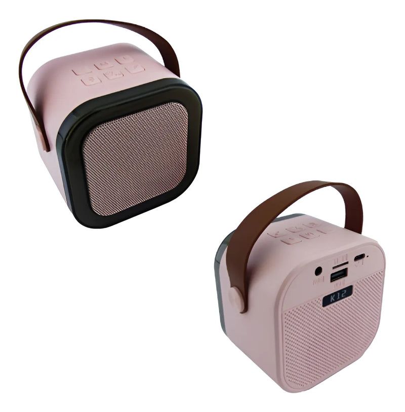 Mini Parlante Karaoke K12 Audiok Con Efectos De Luz Y Efectos De Voz Color Rosa