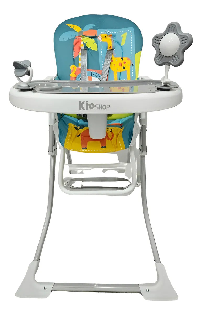 Silla Comedor Bebé Portátil 2 En 1 Con Juguetes Color Azul Acero Selva