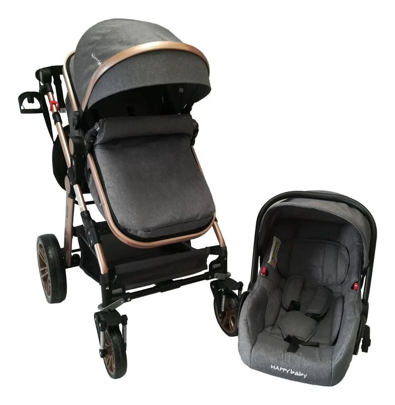 Coche de paseo Happy Baby Alizze travel system gris con chasis color dorado