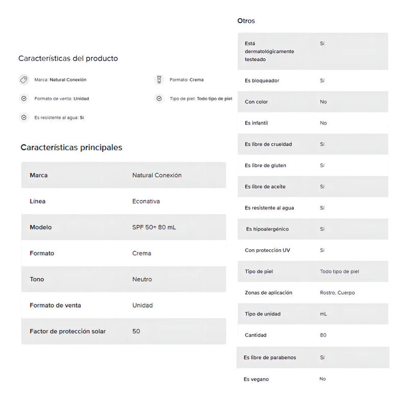 Antisolar Bloqueador Protector Solar Natural Mate Orgánico Mineral Sin Químicos Sin Olor No Comedogénico Piel Grasa Sensible Hipoalergénico Facial Para La Cara Bebés Econativa By Natural Conexion 80mL