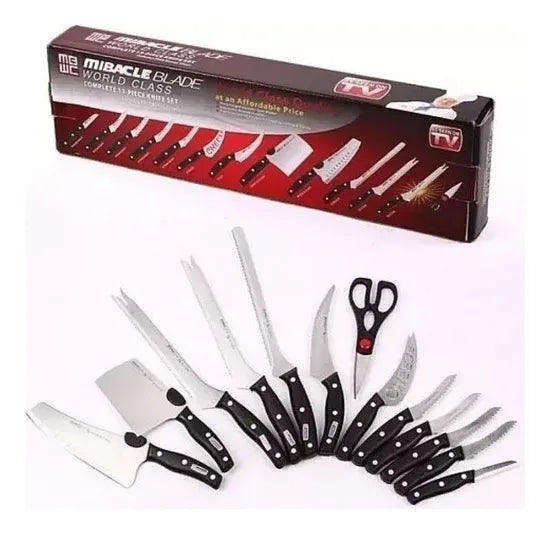 Set Kit Cuchillos Corte Profesionales X13 Piezas Rebana Pica Plateado