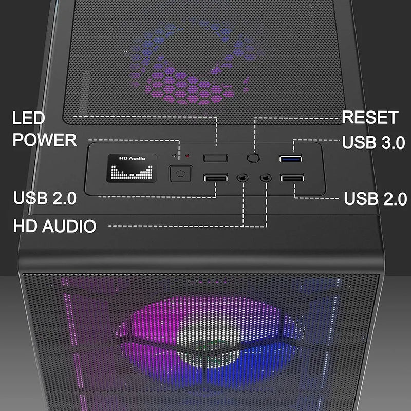 Musetex Mesh Atx Mid-tower Computer Gaming Case Con 6 Pcs × G05mn6-hw
