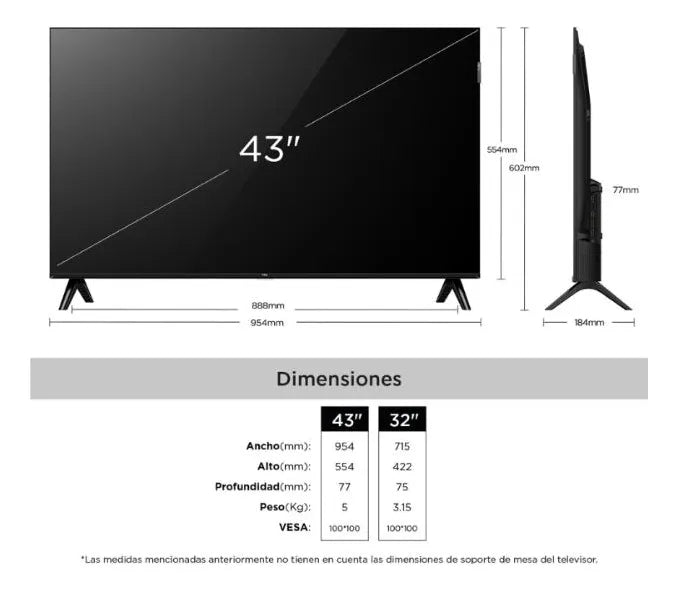 Tv Tcl 43 Pulgadas 109 Cm 43s5k Fhd Qled Smart Tv Google