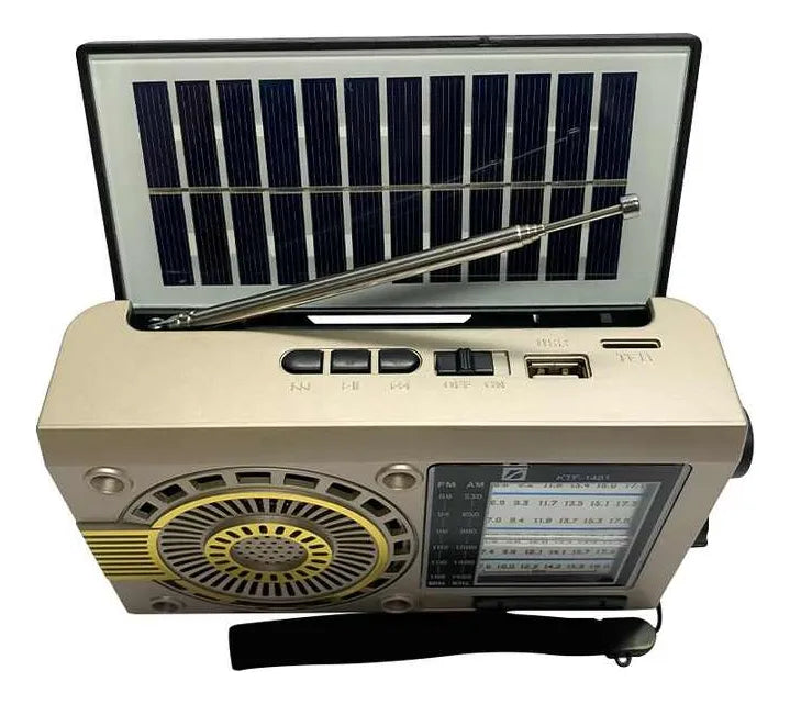 Radio Portátil 3 Bandas Retro Parlante Linterna Carga Solar Diseño