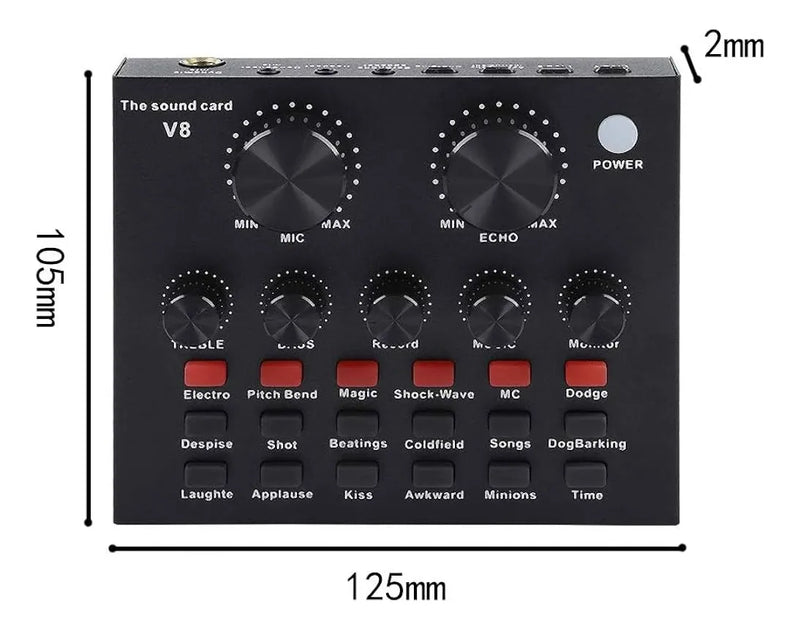 Mezcladora Tarjeta Sonido V8 Audio Grabacion Efectos Interfa Negro