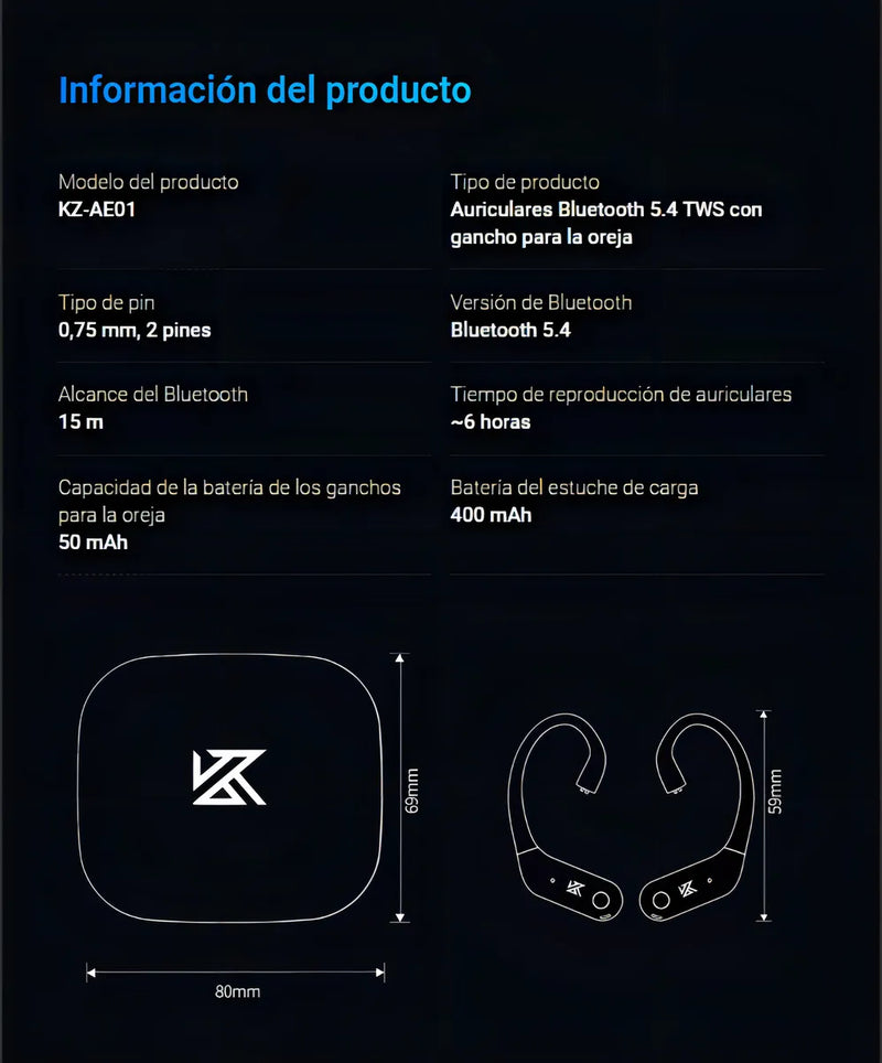 Modulo Kz Ae01 Gancho Inalámbricos Bluetooth 5.4 C Pin Color Negro Luz Negro