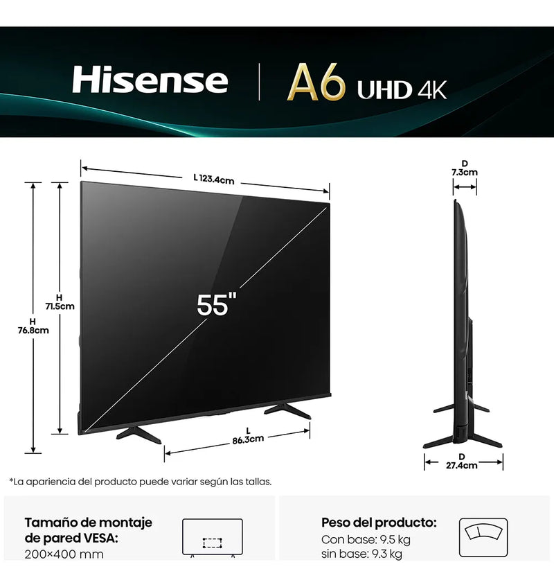 Televisor Hisense Smart 55 Uhd 4k 55a6nv