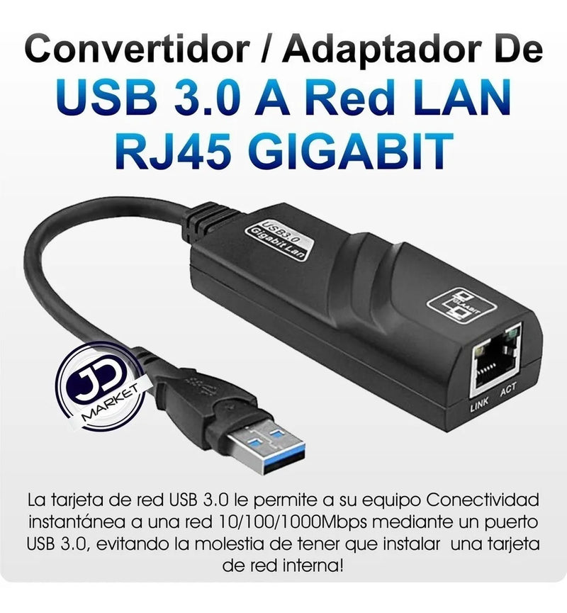 Adaptador De Usb 3.0 A Rj45 Red Lan Gigabit 10/100/1000