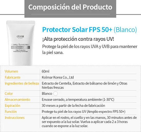 Protector Solar Atomy Tono Blanco Sunscreen