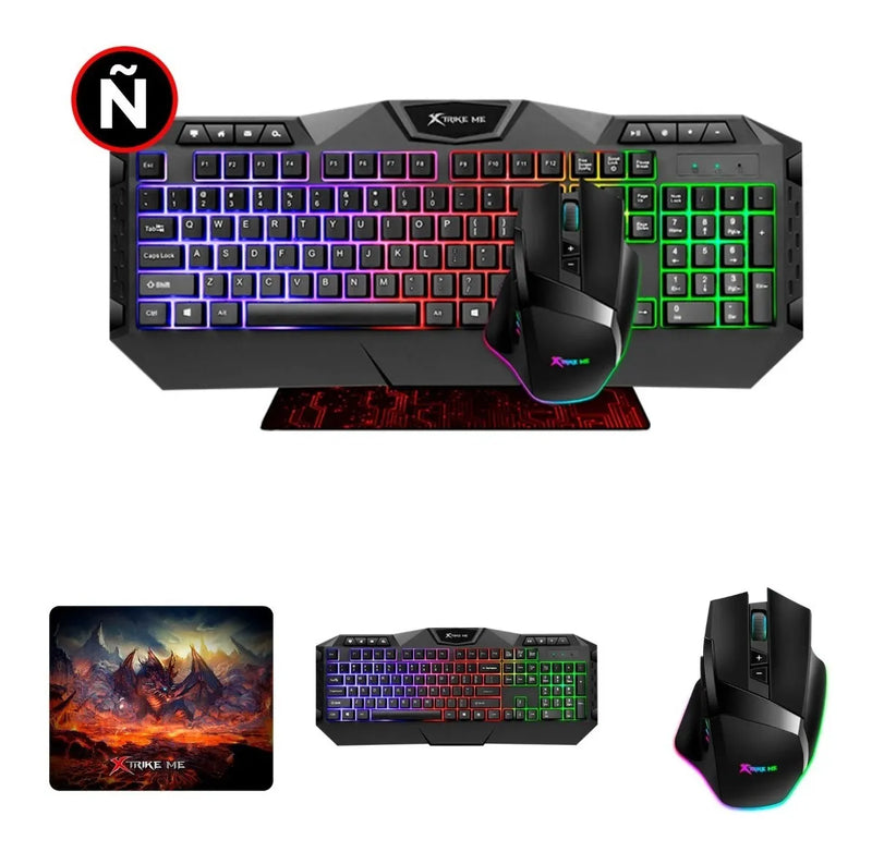 Combo Gamer 3en1 Xtrike Me Teclado Mouse Pad Pc Gaming Juego Color del teclado Negro