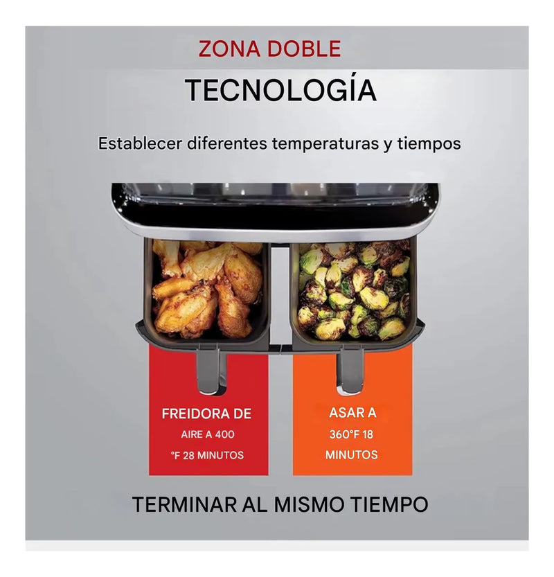Freidora De Aire Inteligente 2 Puestos Independientes - 9ltr Negro